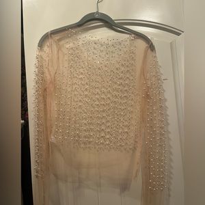 Pearl embellished sheer top